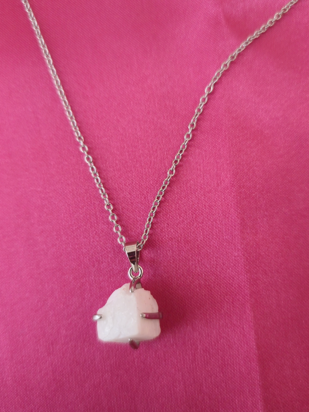 Natural  Gemstone‎ - Raw Moonstone Pendant Necklace - White Gold Plated Chain